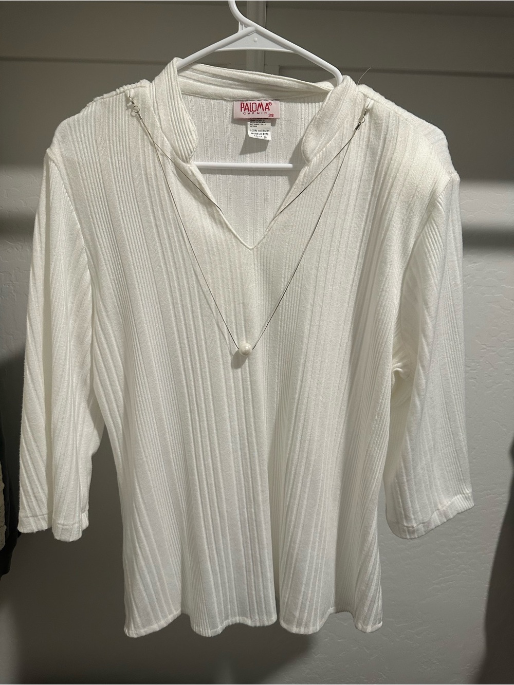 White Ribbed V-Neck Knit Top